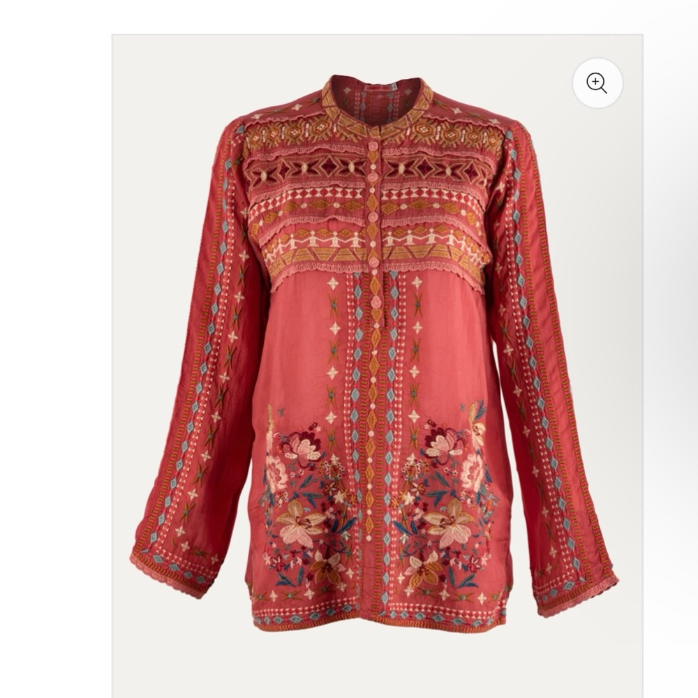 Johnny Was Dusty Cedar Dover Embroidered Blouse